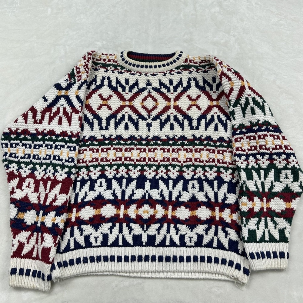 Chaps Ralph Lauren Sweater Mens L Multicolor Fair Isle Cotton Knit Vintage USA